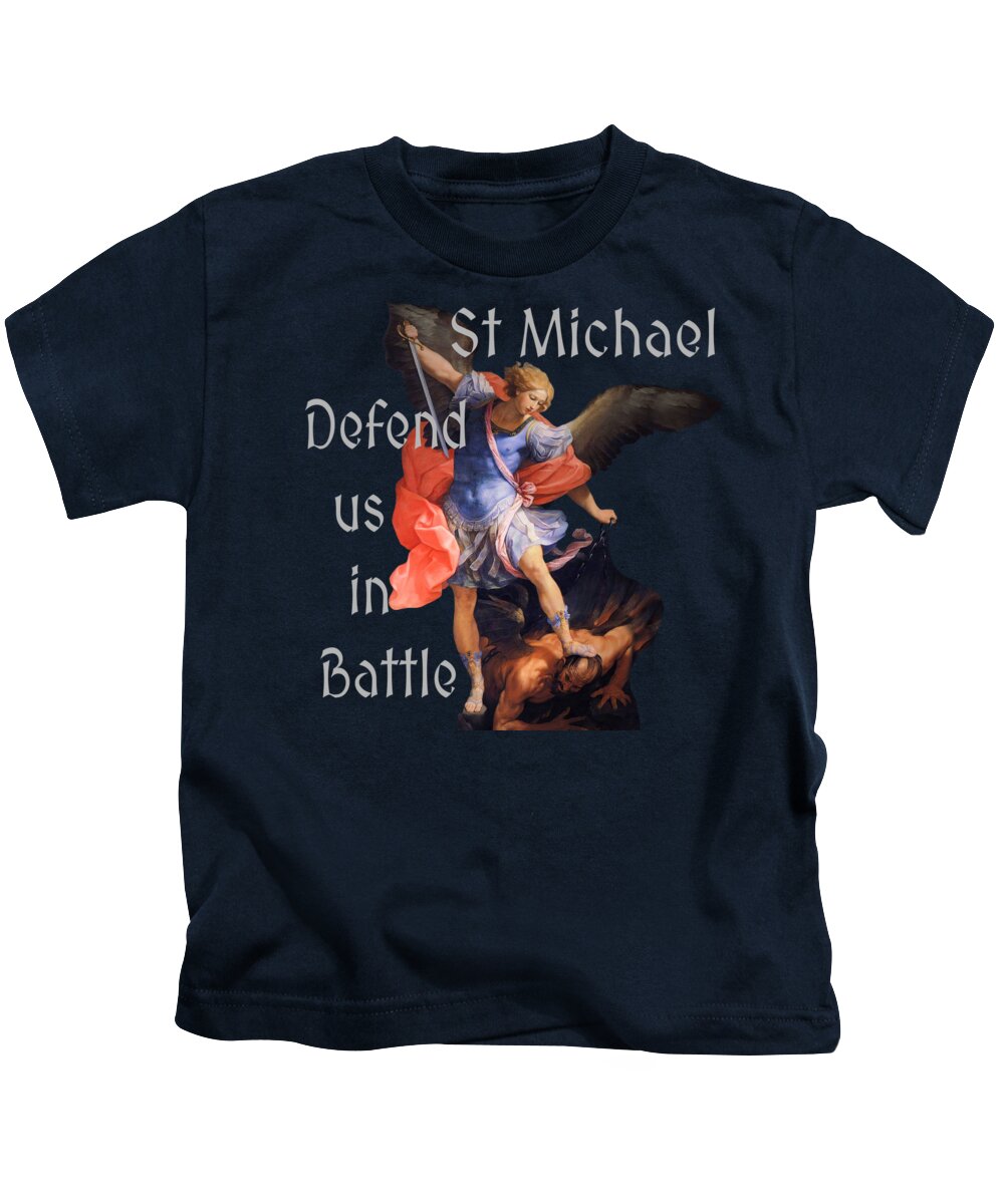 St Michael Kids T-Shirt featuring the mixed media St Michael the Archangel Angel by Guido Reni