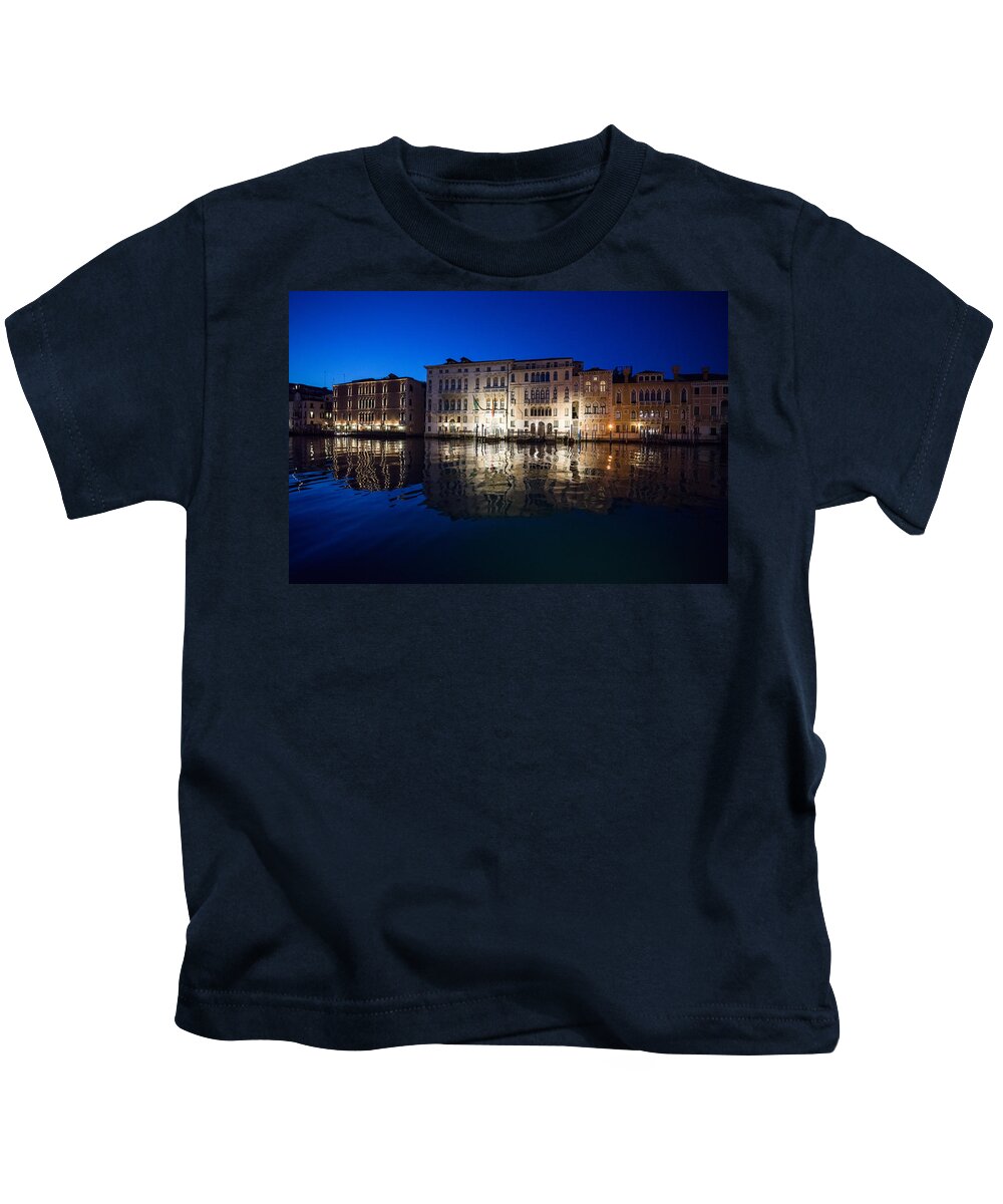 Notte Kids T-Shirt featuring the photograph B0008083 - Night Reflections on Grand Canal by Marco Missiaja