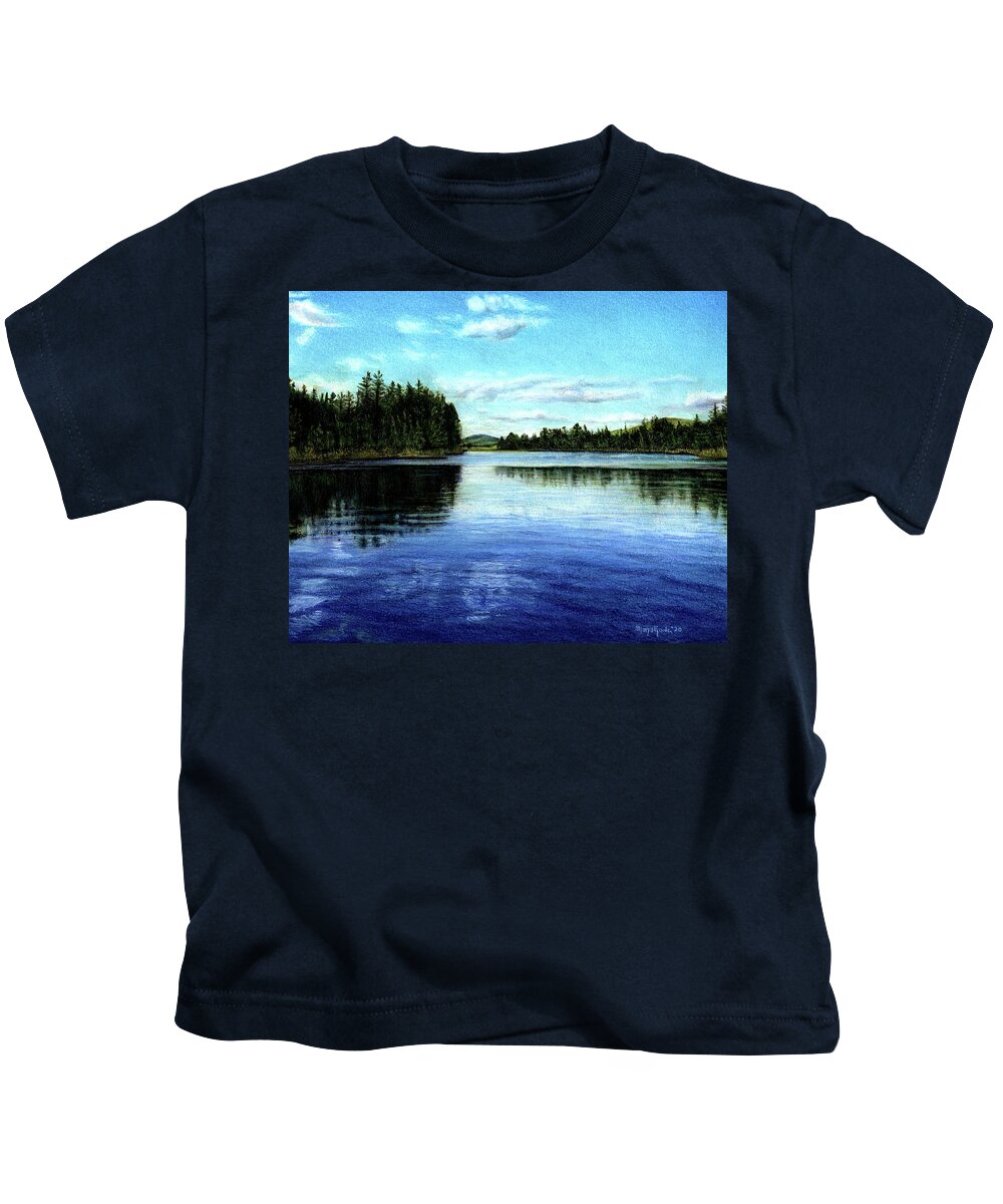 Maine Kids T-Shirt featuring the drawing Baker Pond by Shana Rowe Jackson
