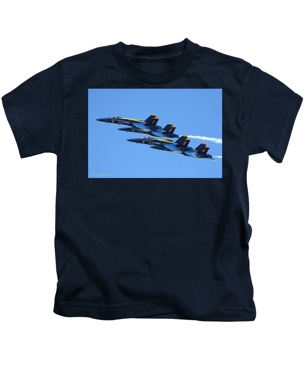 Blue Angels Kids T-Shirt featuring the photograph Blue Angels Diamond by Custom Aviation Art