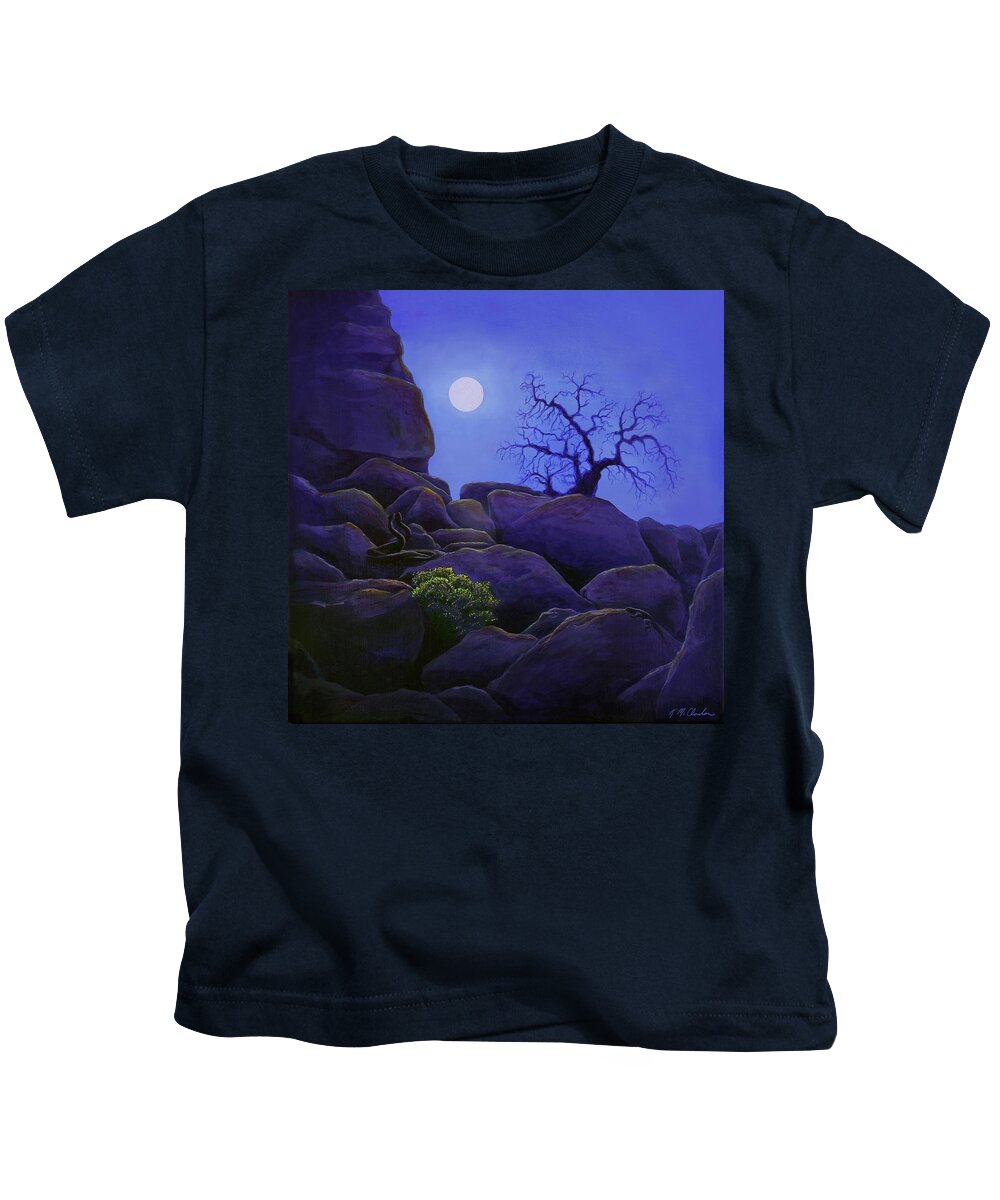 Kim Mcclinton Kids T-Shirt featuring the painting Ghost Tree in Blue Desert Moon by Kim McClinton