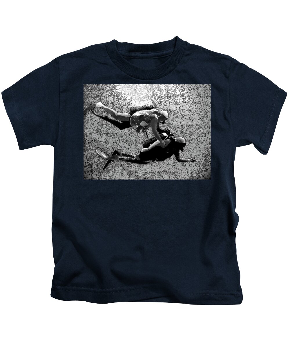  Kids T-Shirt featuring the digital art Blue Dimensions Black and White 3 by Aldane Wynter