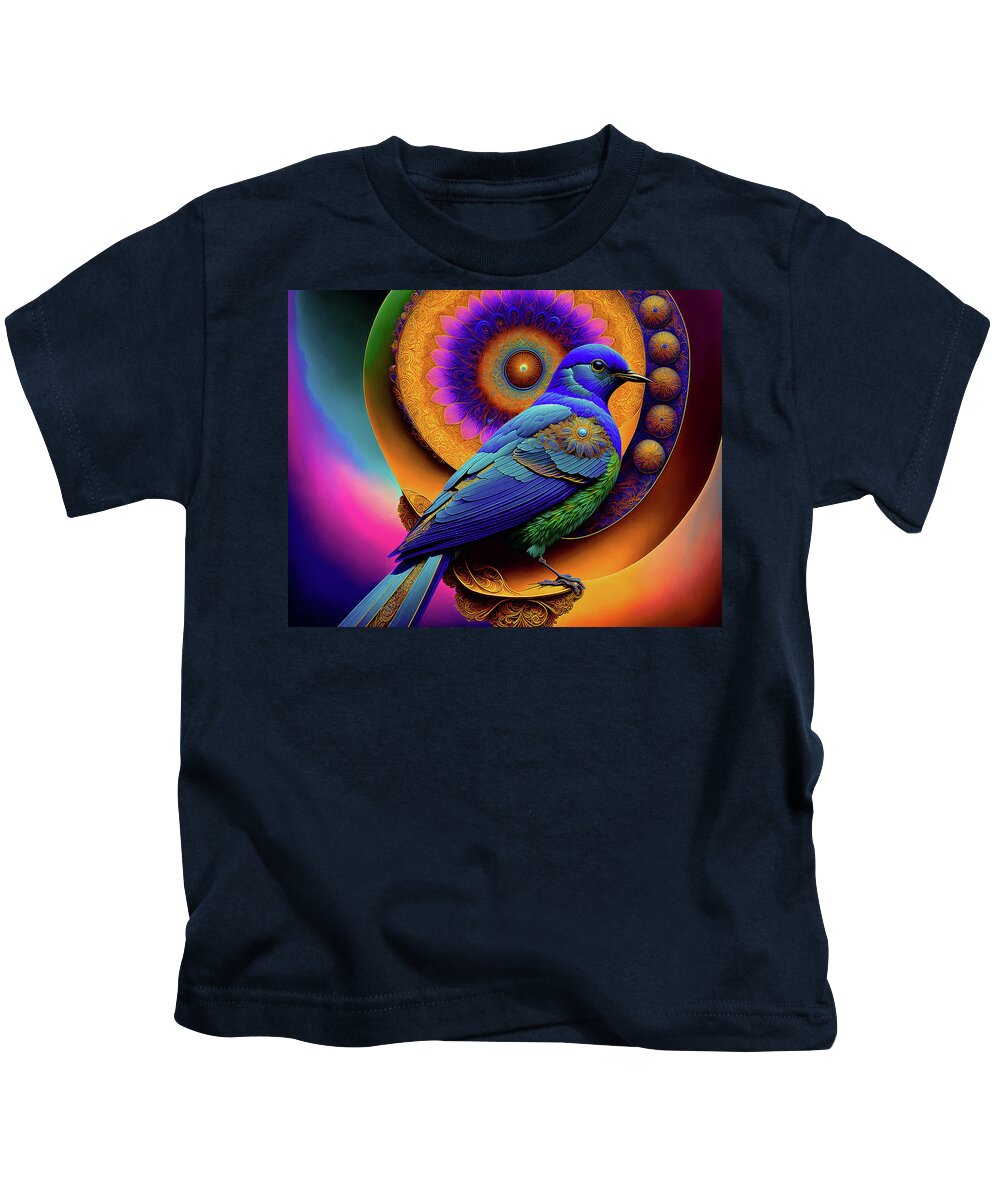 Bluebird Of Happiness Kids T-Shirt featuring the digital art Bluebird of Happiness by Peggy Collins