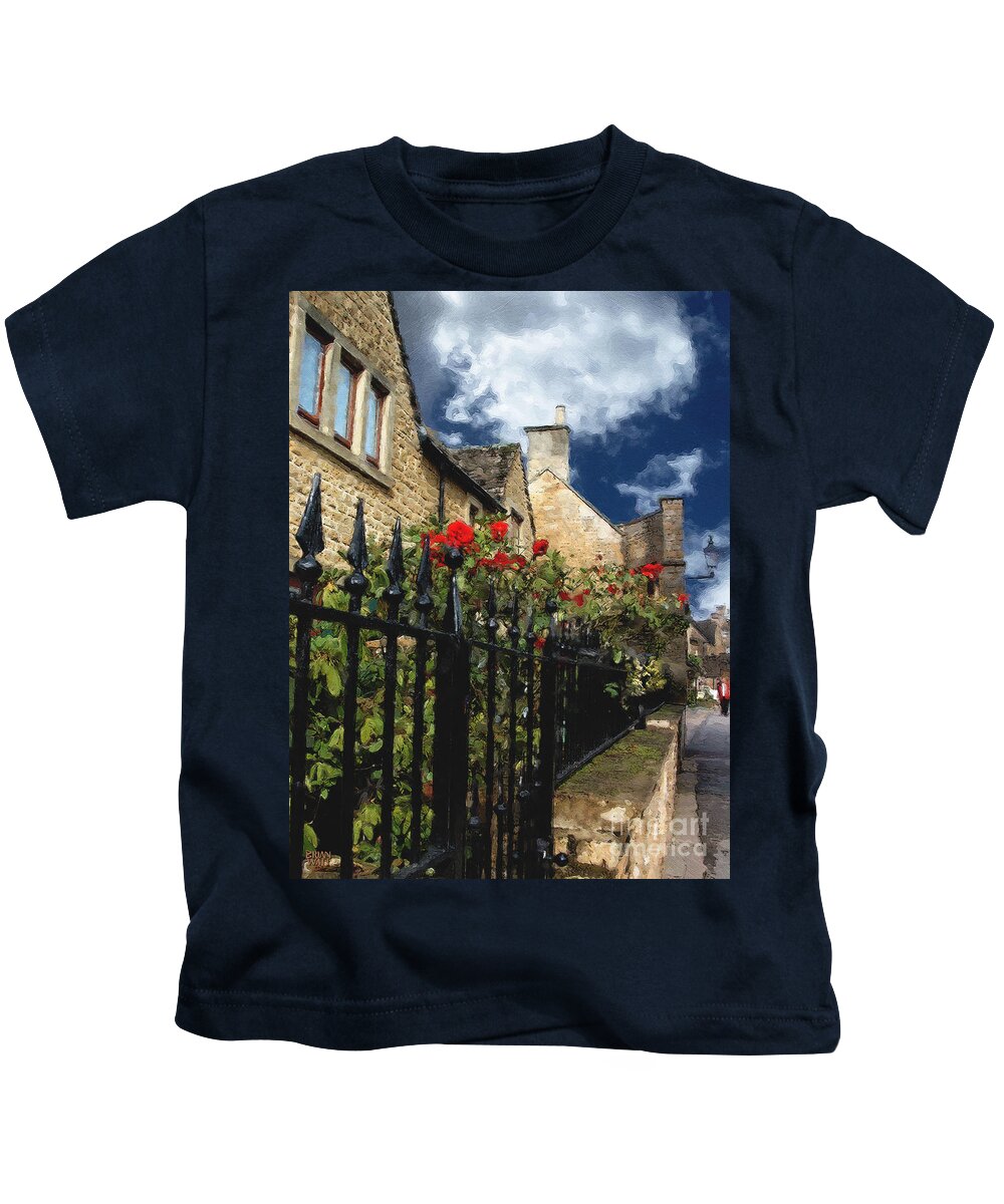 Bourton-on-the-water Kids T-Shirt featuring the photograph Bourton Red Roses by Brian Watt