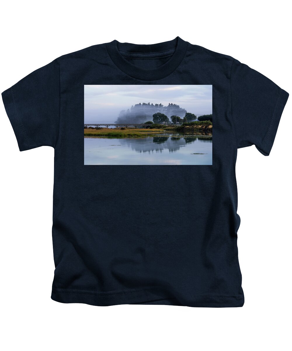 Landscape Kids T-Shirt featuring the photograph Bridge in mist by Johannes Brienesse
