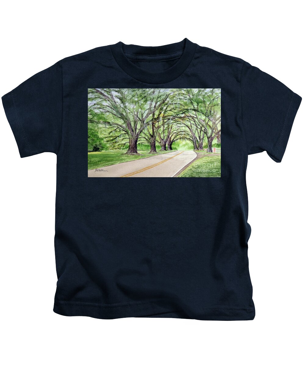 Plantation Road Tallahassee Kids T-Shirt featuring the painting Canopy Of Live Oak Trees Plantation Road by Bill Holkham
