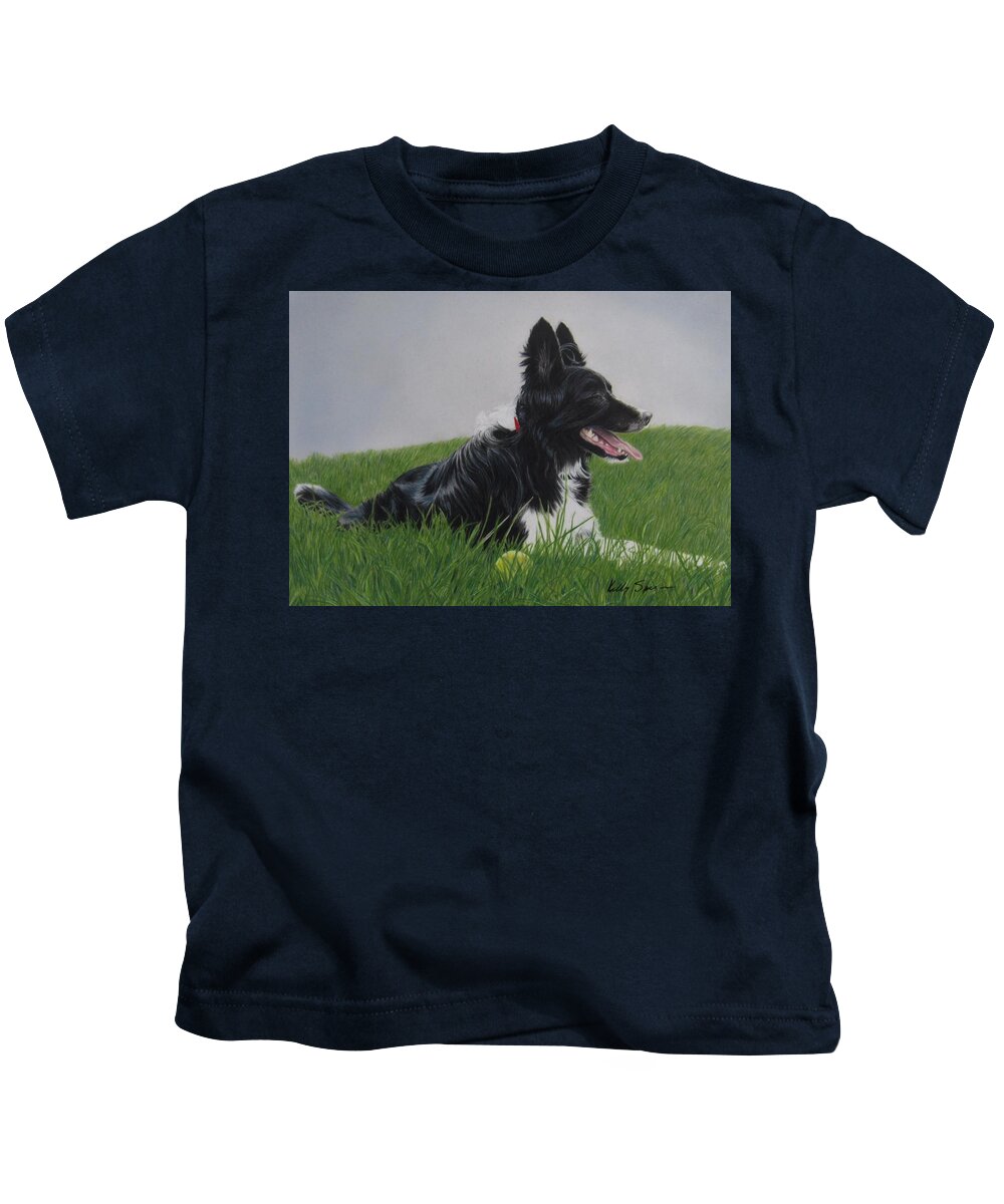 Dog Kids T-Shirt featuring the digital art Champion of the Tennis Game by Kelly Speros