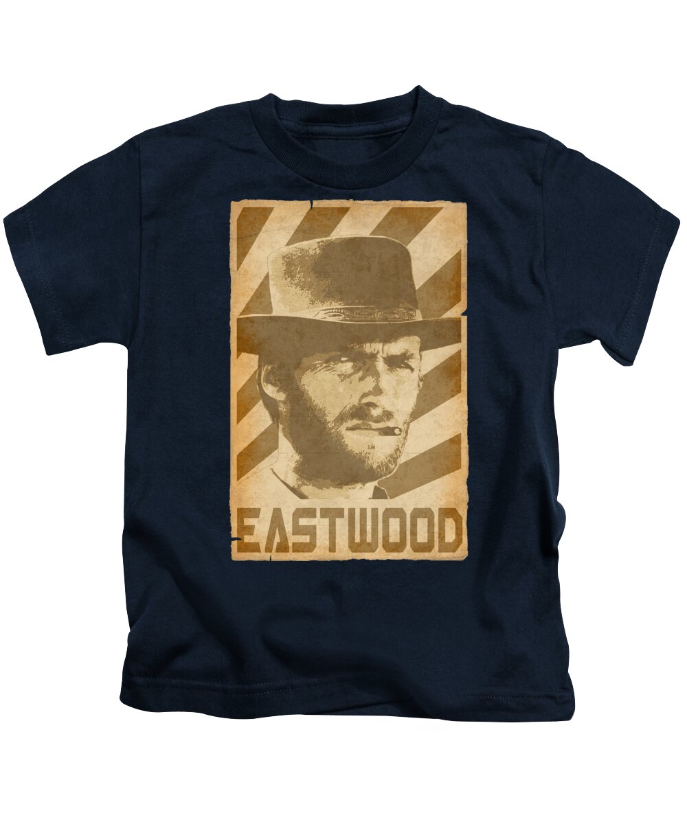 Clint Kids T-Shirt featuring the digital art Clint Eastwood Retro Propaganda by Megan Miller