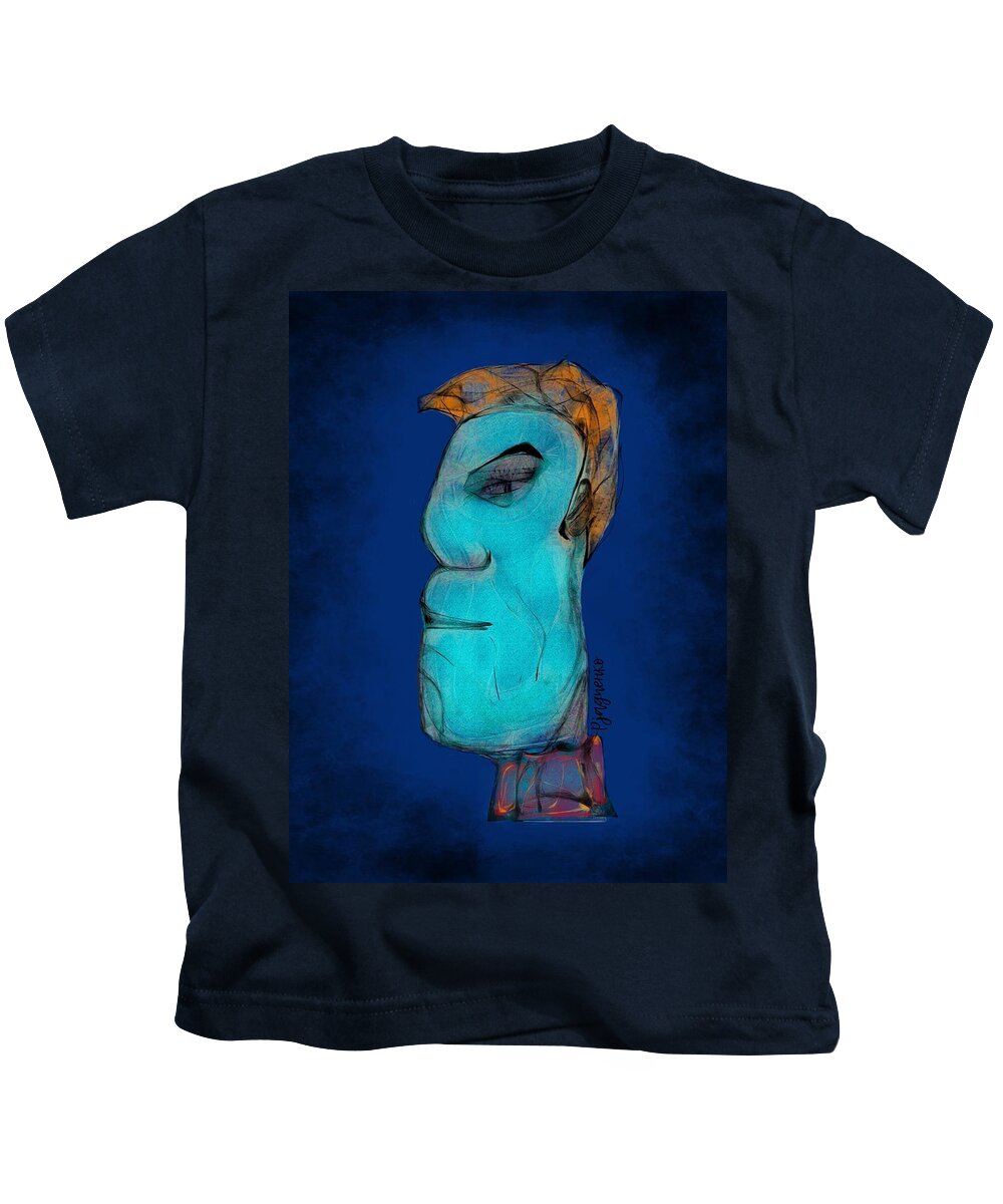 Blue Kids T-Shirt featuring the digital art Contemplating by Ljev Rjadcenko