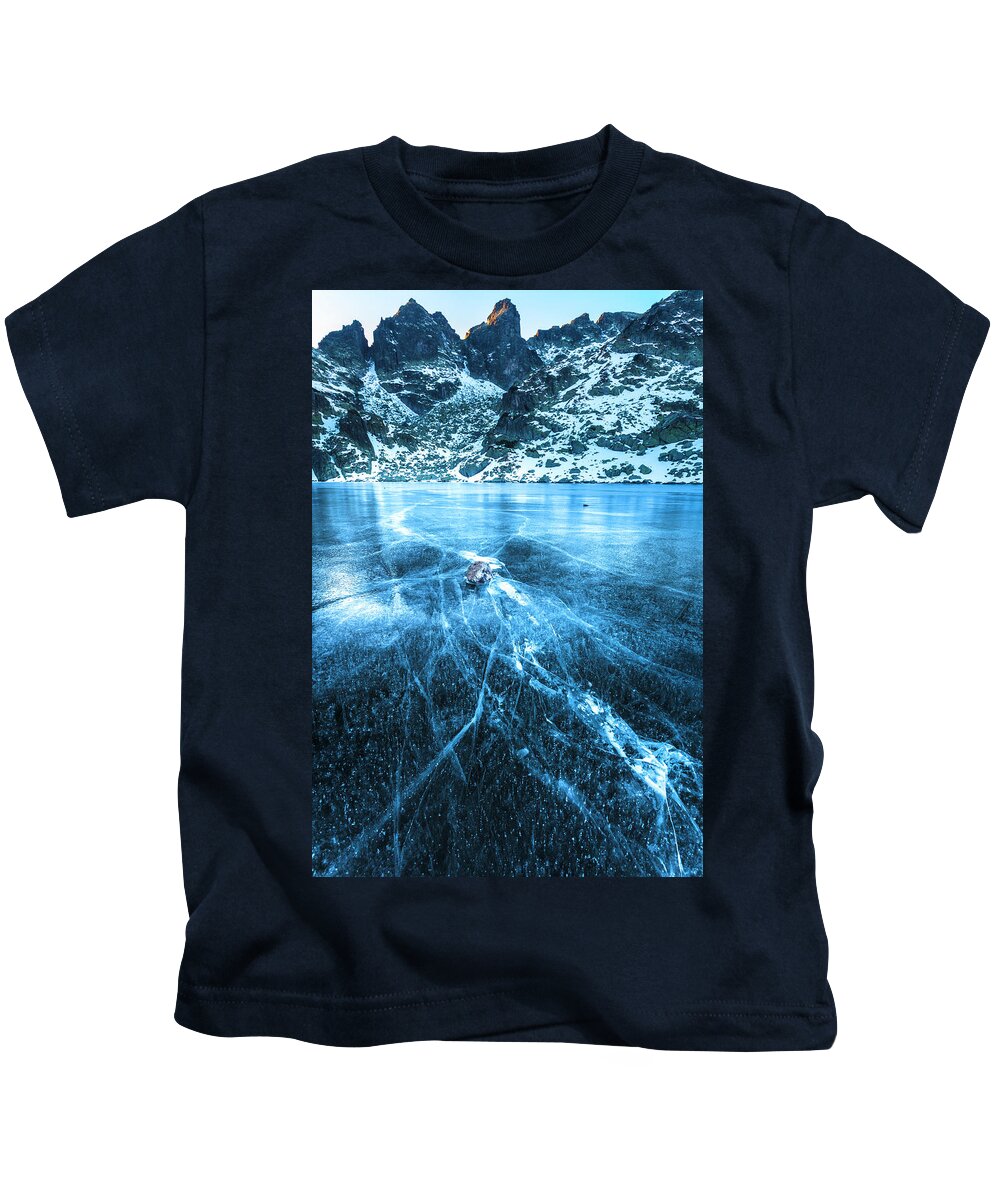 Bulgaria Kids T-Shirt featuring the photograph Cracks In the Ice by Evgeni Dinev