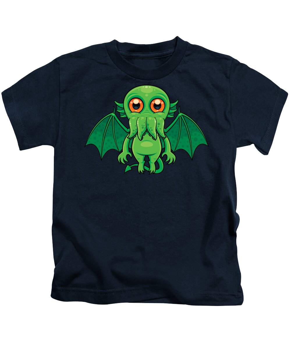 Cthulhu Kids T-Shirt featuring the digital art Cute Green Cthulhu Monster by John Schwegel