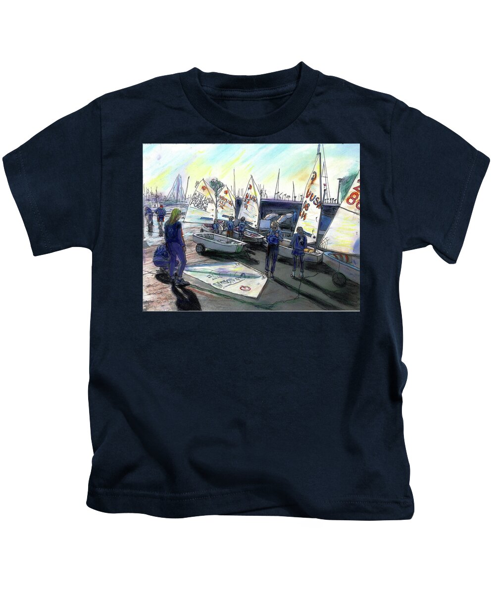 Cyc Kids T-Shirt featuring the painting CYC Junior Opti Sailors by Randy Sprout
