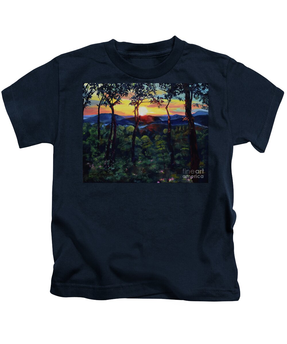Sunset Kids T-Shirt featuring the painting Davids Sunset - Ellijay - North Ga Mountains by Jan Dappen