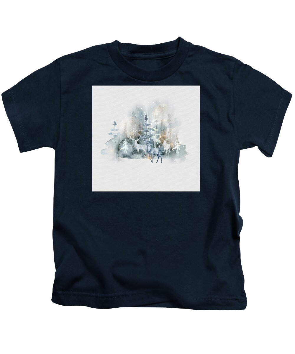 Deer Kids T-Shirt featuring the painting Deer In The Magical Forest by Johanna Hurmerinta