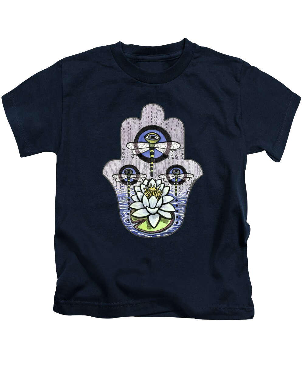 Hamsa Kids T-Shirt featuring the drawing Dragonfleyes by Mindy Curran