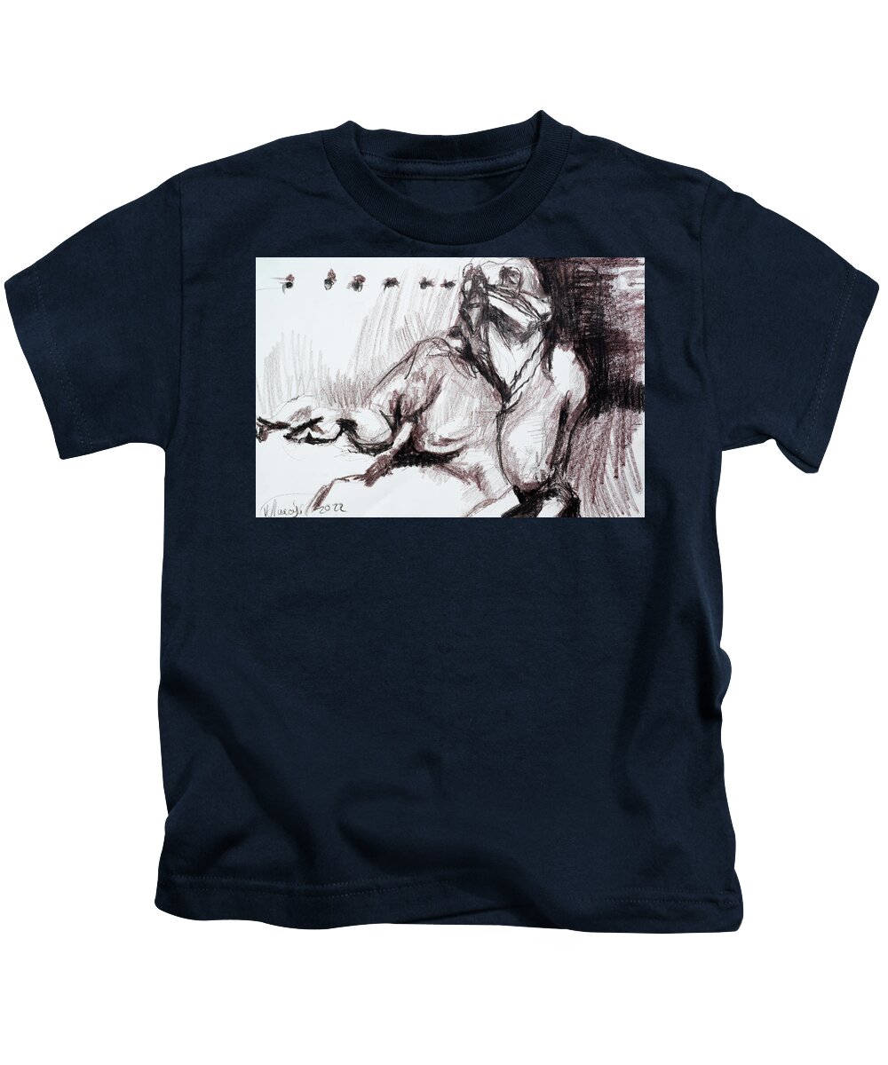 #impaired Kids T-Shirt featuring the drawing Drawing of a Woman 10 by Veronica Huacuja