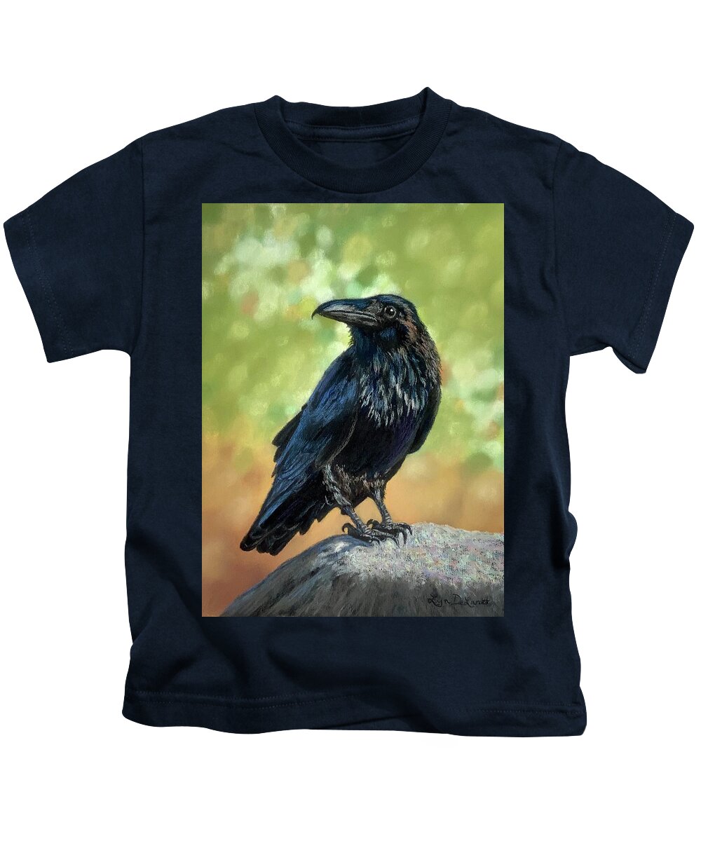 Raven Kids T-Shirt featuring the pastel Ed the Raven by Lyn DeLano