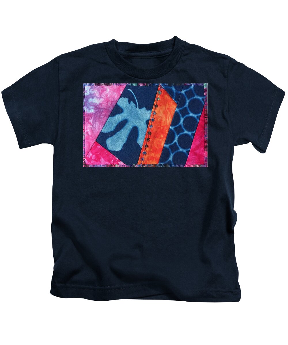 Fiber Art Kids T-Shirt featuring the mixed media Fig Leaf by Vivian Aumond