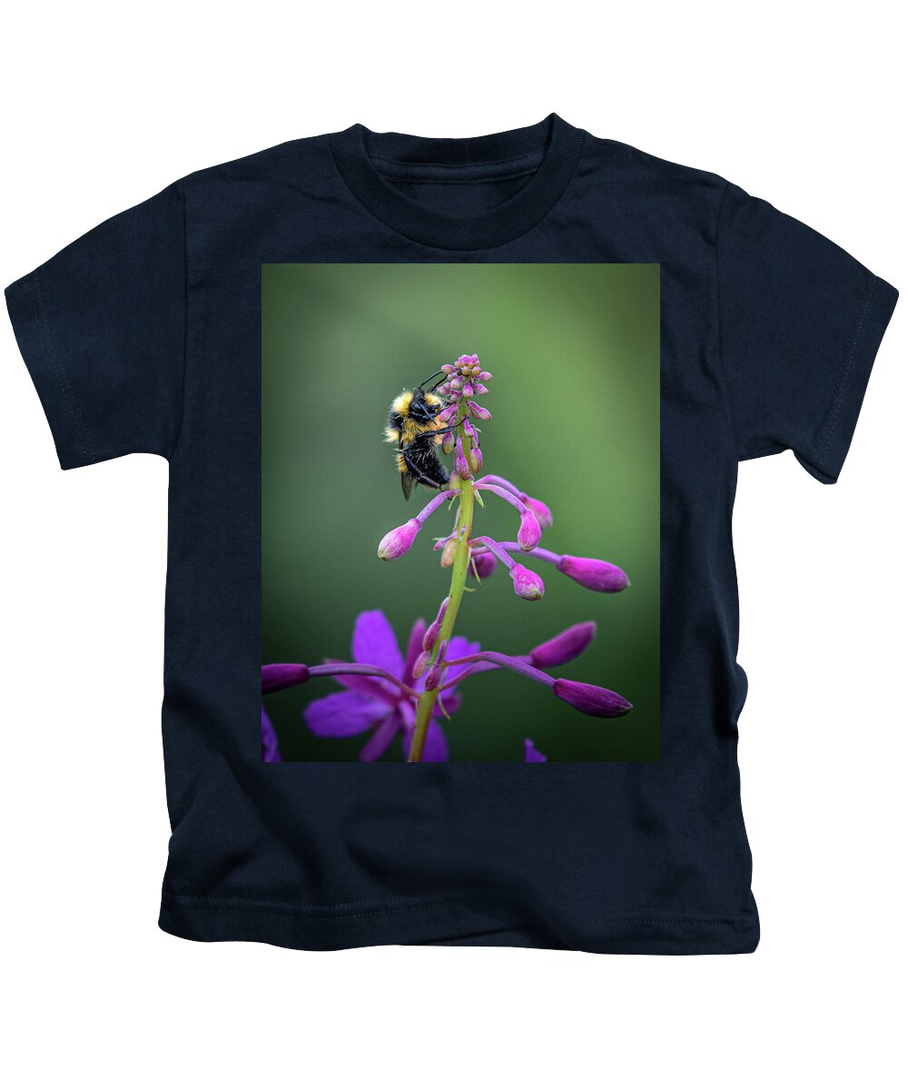 Fireweed Kids T-Shirt featuring the photograph Fireweed Bumble Bee by David Downs