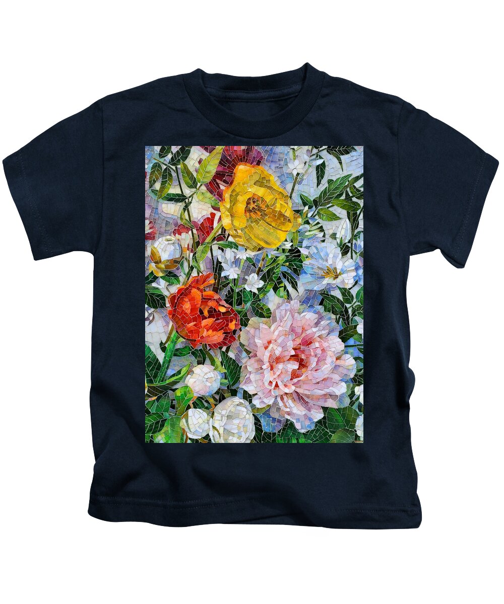 Flowers Kids T-Shirt featuring the glass art Flower mosaic by Mia Tavonatti