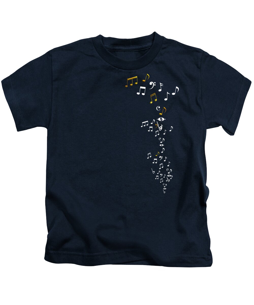 Flying Kids T-Shirt featuring the digital art Flying Notes White And Bling by Megan Miller