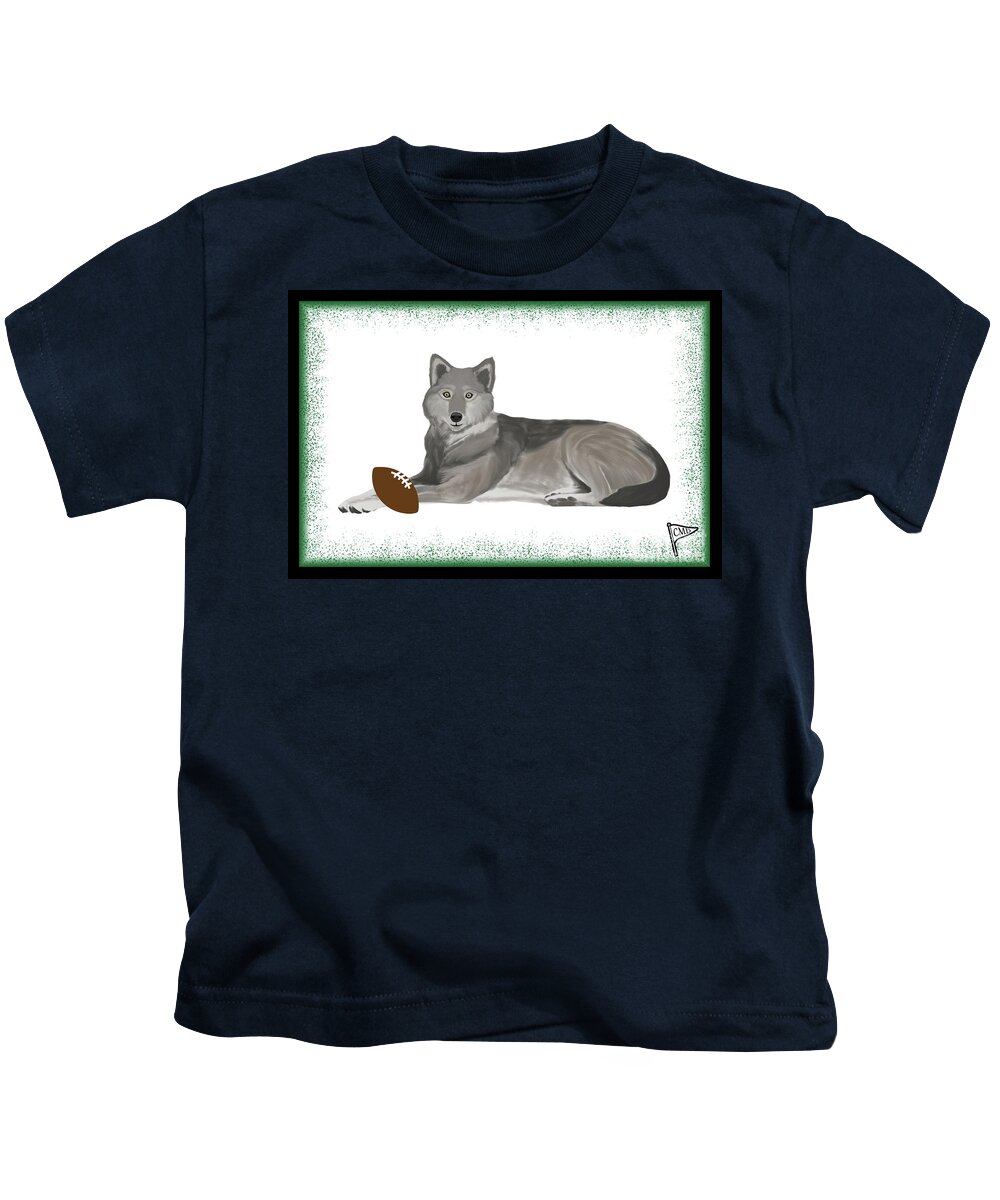 Football Wolves Kids T-Shirt featuring the digital art Football Wolf Green by College Mascot Designs
