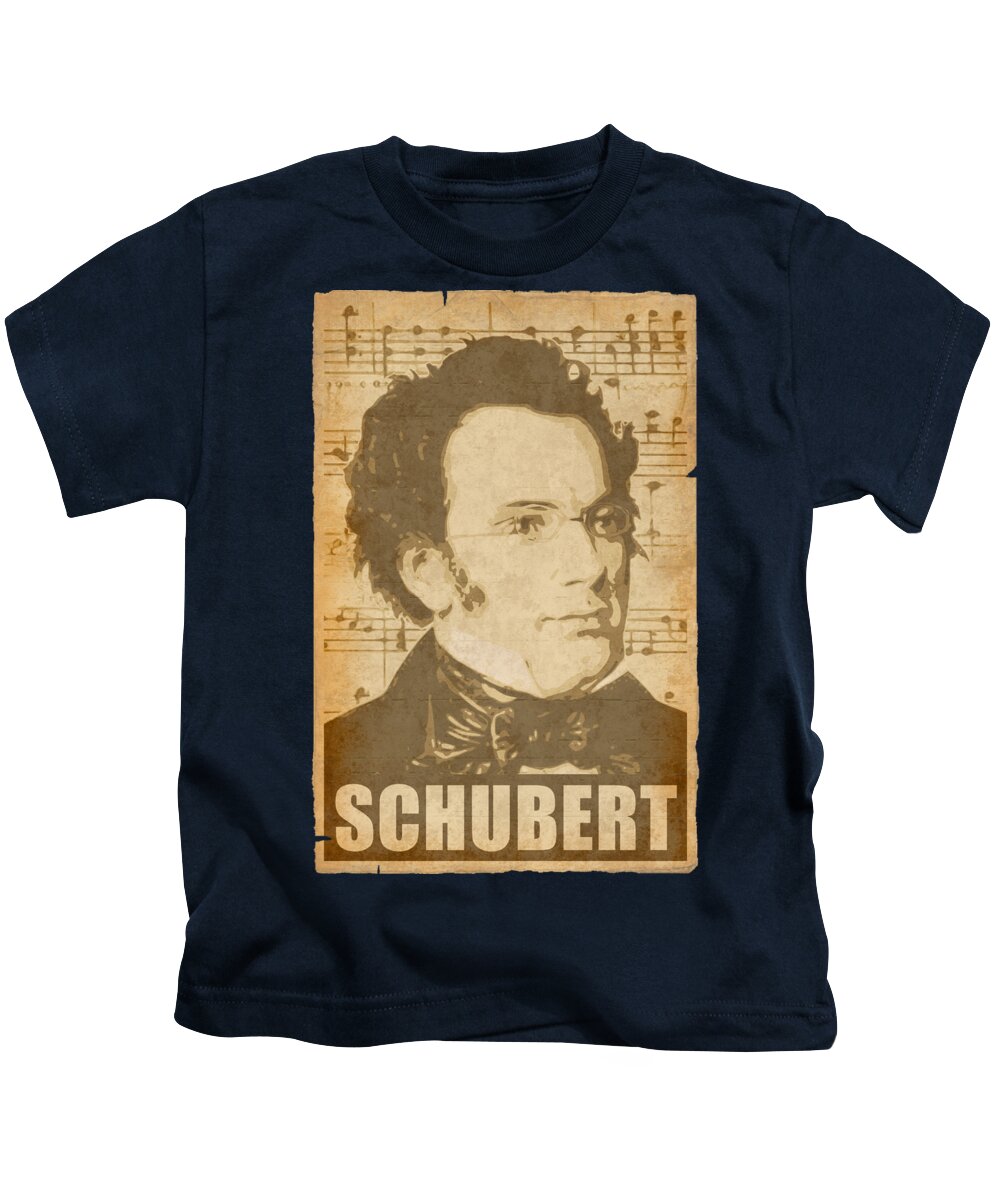 Franz Kids T-Shirt featuring the digital art Franz Schubert musical notes by Filip Schpindel