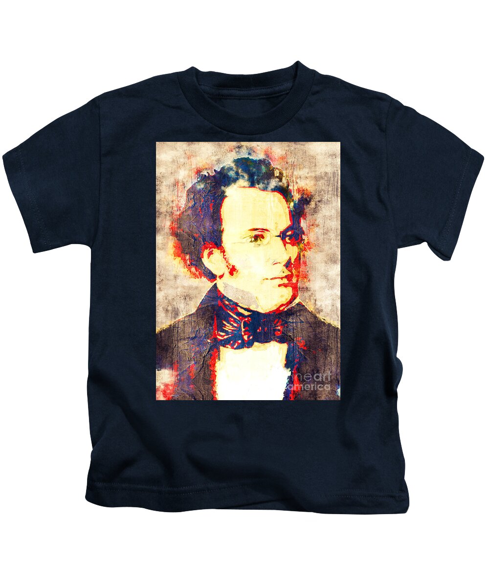 Franz Kids T-Shirt featuring the digital art Franz Schubert Pop Art by Megan Miller