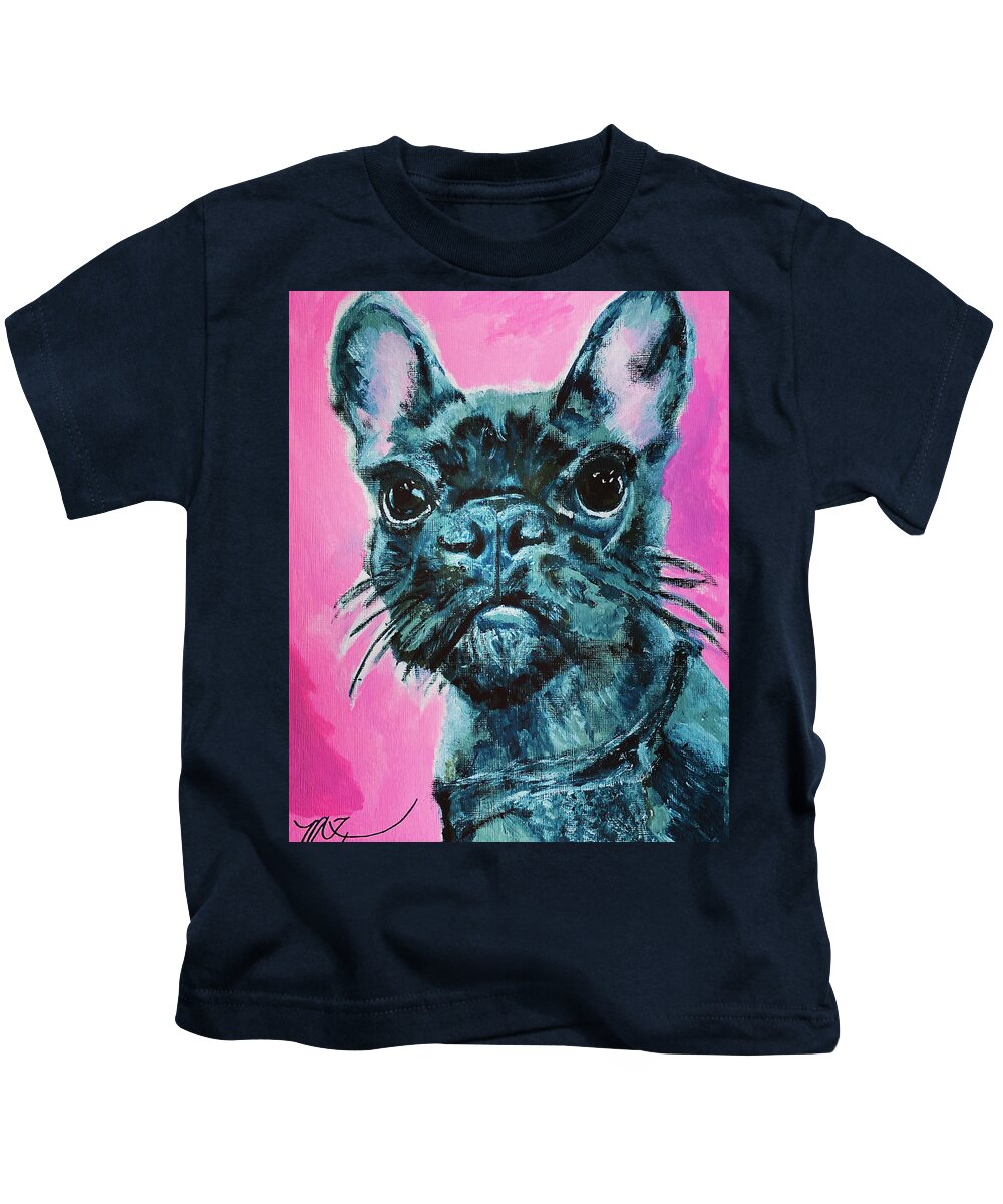 French Bulldog Kids T-Shirt featuring the painting Frenchie by Melody Fowler