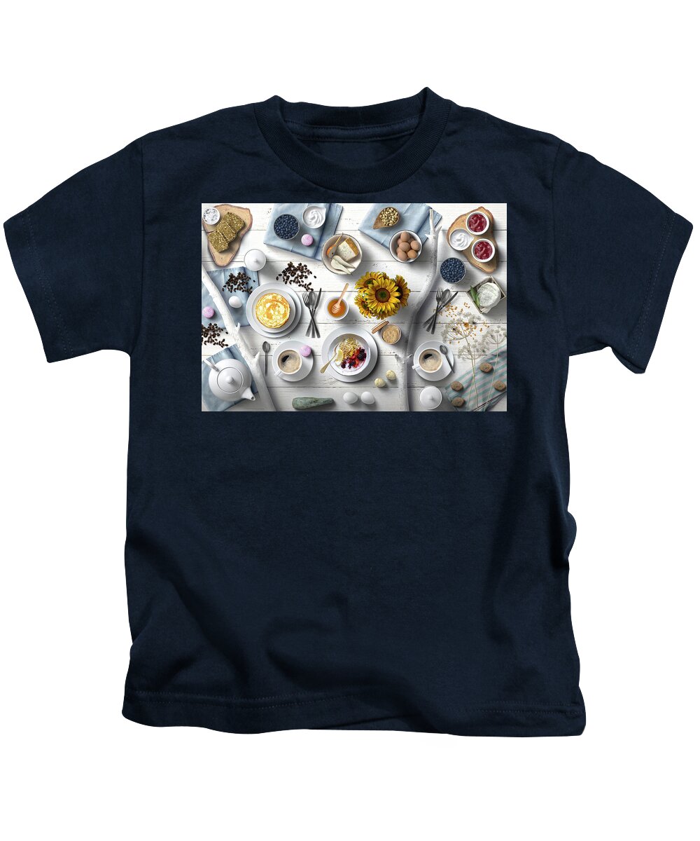 Breakfast Kids T-Shirt featuring the photograph Fresh And Delicious Summer Breakfast by Johanna Hurmerinta