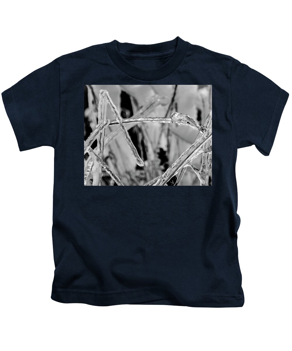 Textured Kids T-Shirt featuring the photograph Frozen Grass Black and White by Pelo Blanco Photo