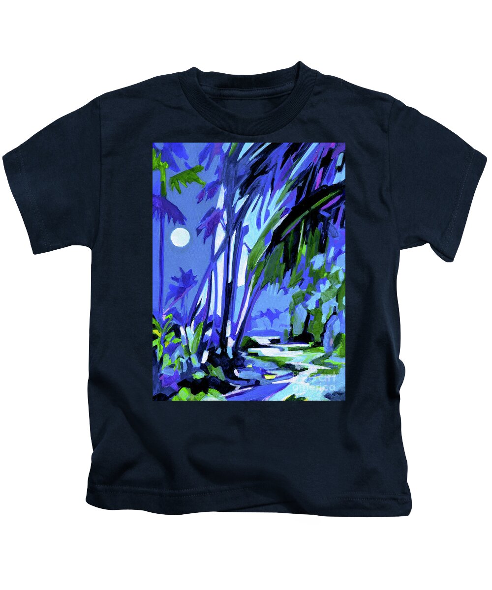 Contemporary Landscape Painting Kids T-Shirt featuring the painting Full Moon Rising  by Tanya Filichkin