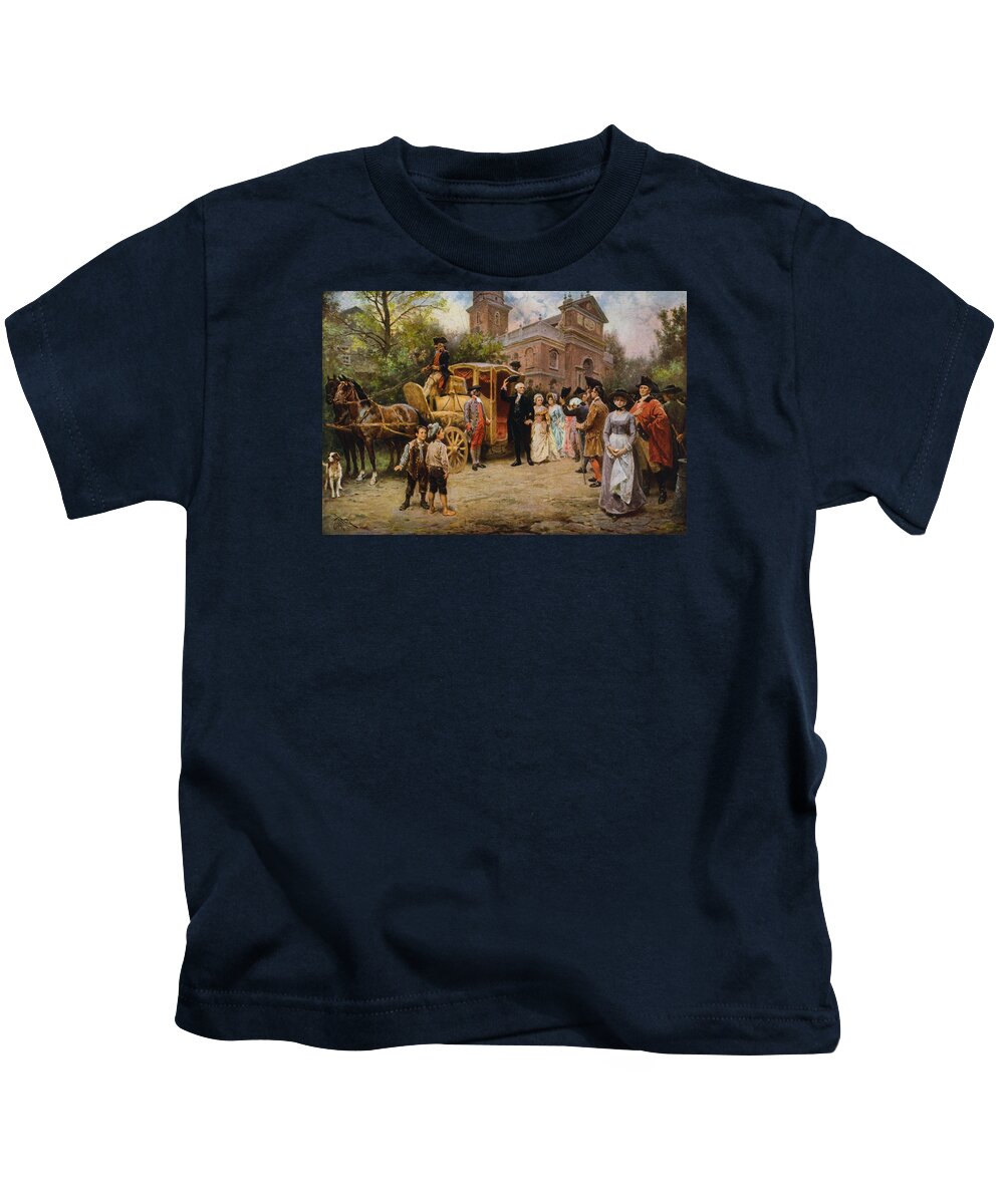 George Washington Kids T-Shirt featuring the painting George Washington arriving at Christ Church by War Is Hell Store