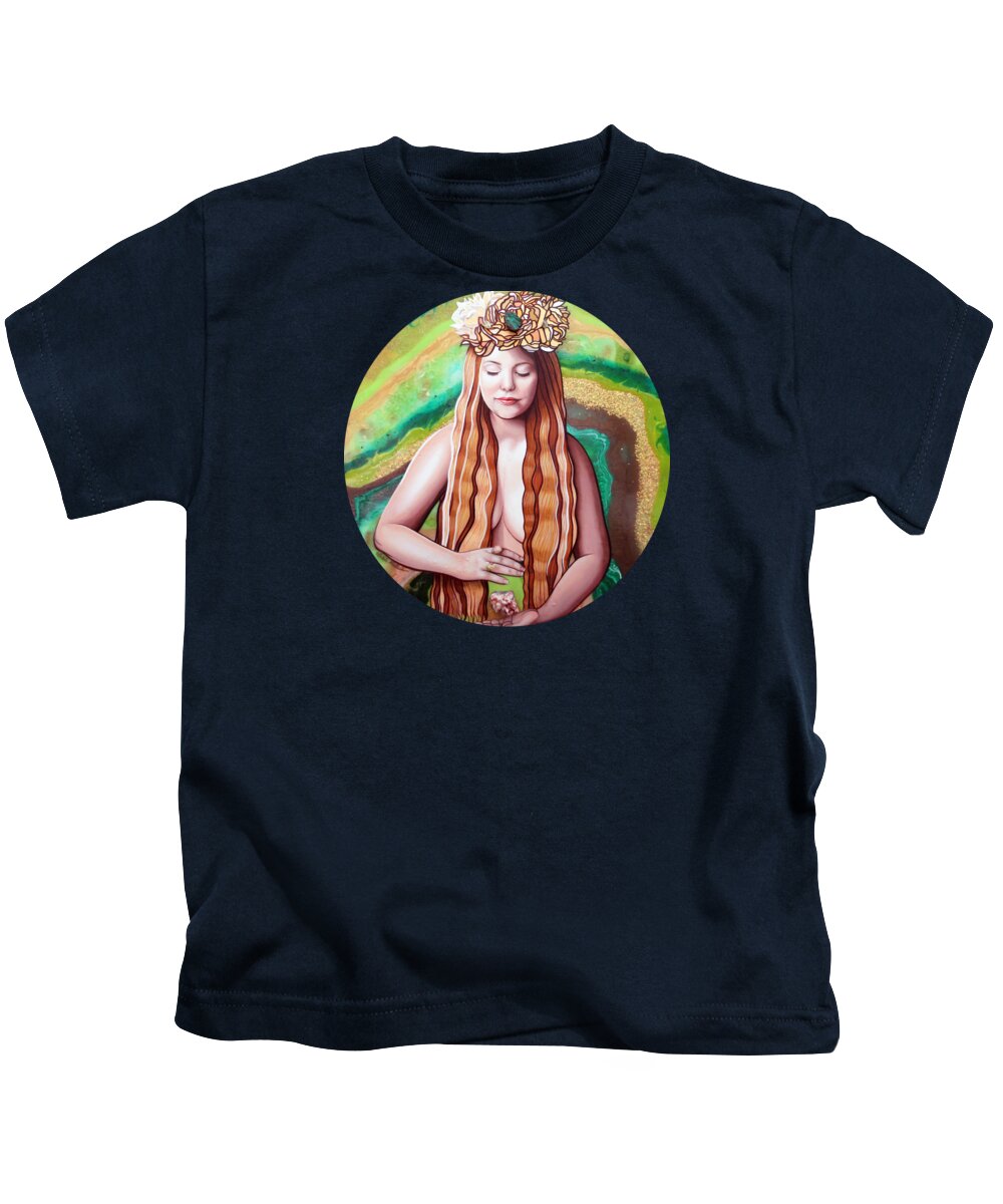 Art Kids T-Shirt featuring the painting Goddess Of Crystal Energies by Malinda Prud'homme