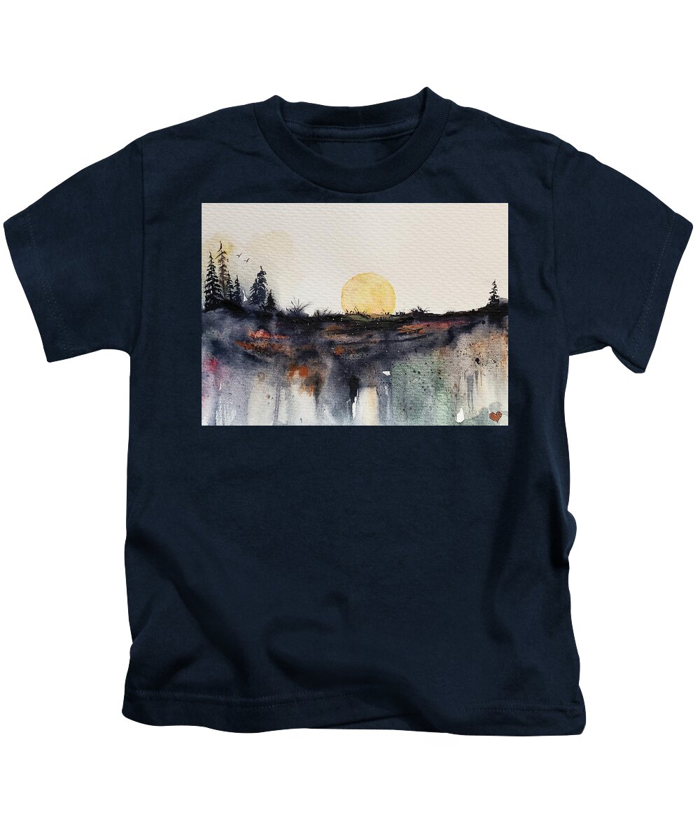 Harvest Moon Kids T-Shirt featuring the painting Harvest Moon by Deahn Benware