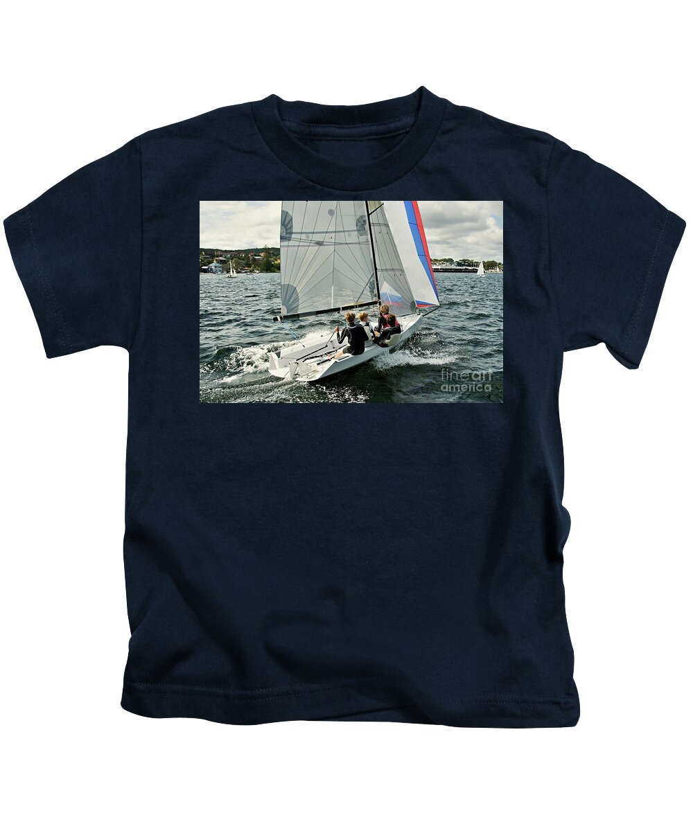 16ft Kids T-Shirt featuring the photograph High School Sailing Championships by Geoff Childs