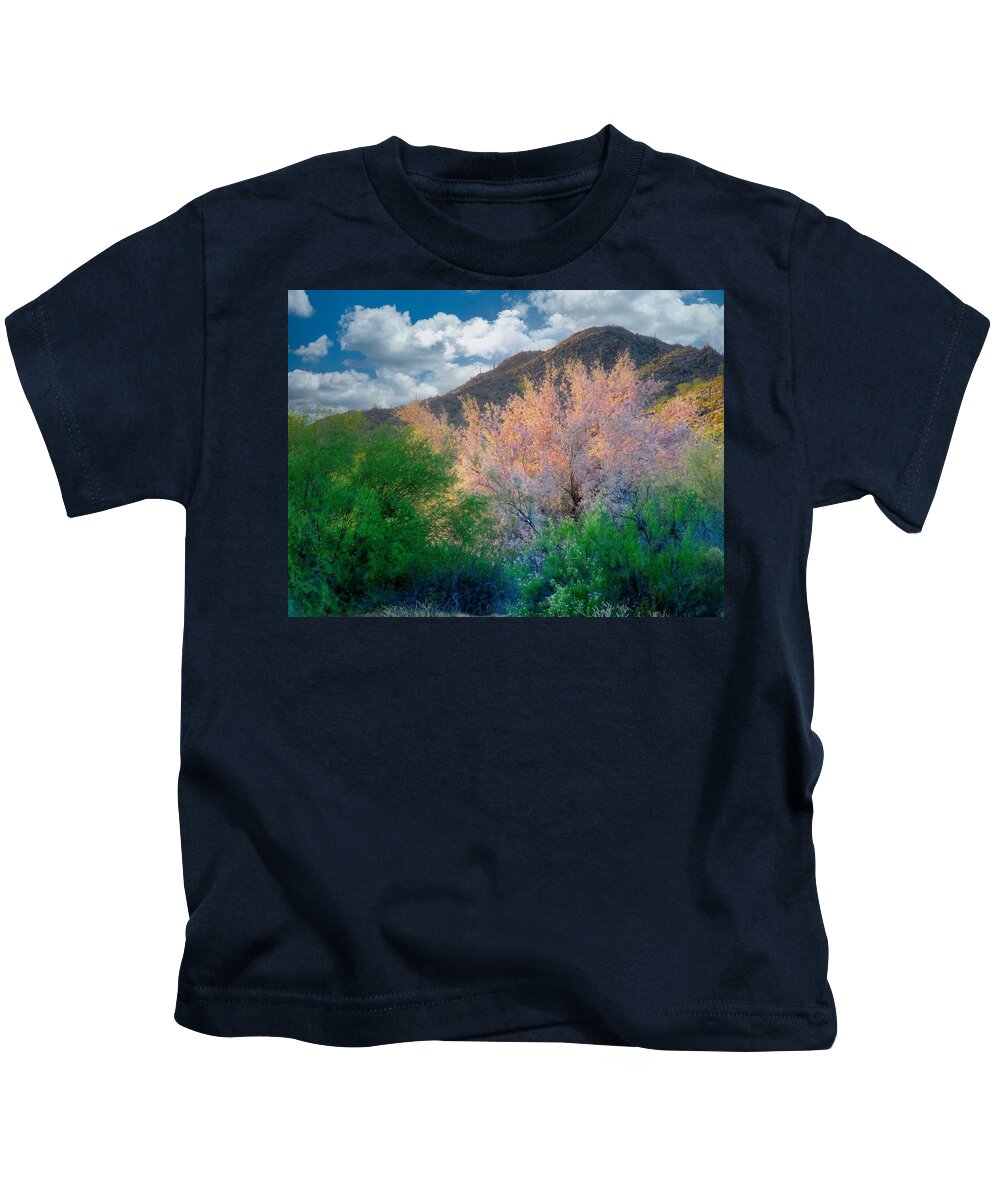 Waywardmuse Kids T-Shirt featuring the photograph Ironwood Flame by Judy Kennedy