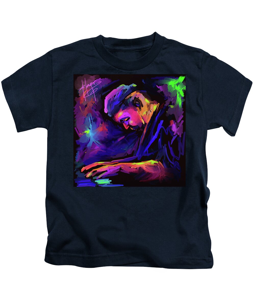 Dave Frank Kids T-Shirt featuring the painting Jazz Monster Dave Frank by DC Langer