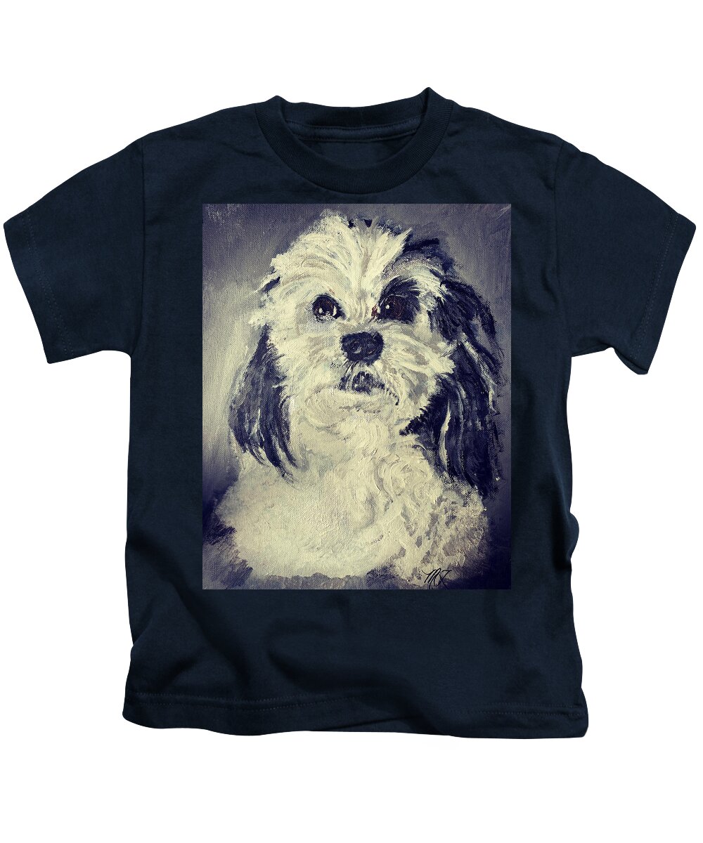 Malshi Kids T-Shirt featuring the painting Maltshi by Melody Fowler