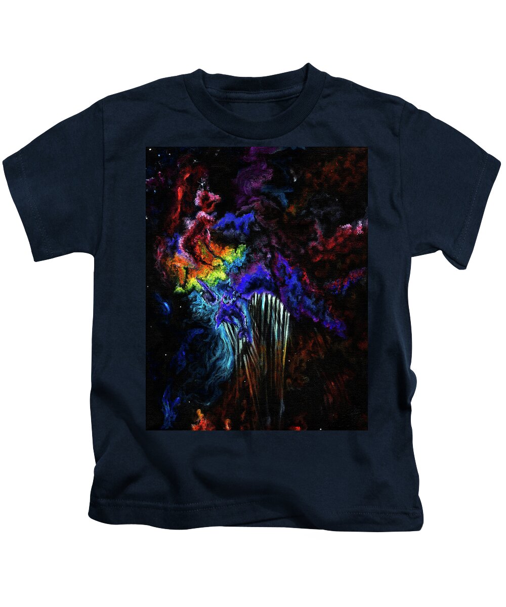 Lagoon Nebula Kids T-Shirt featuring the painting Lagoon Nebula by Megan Thompson- The Morrigan Art