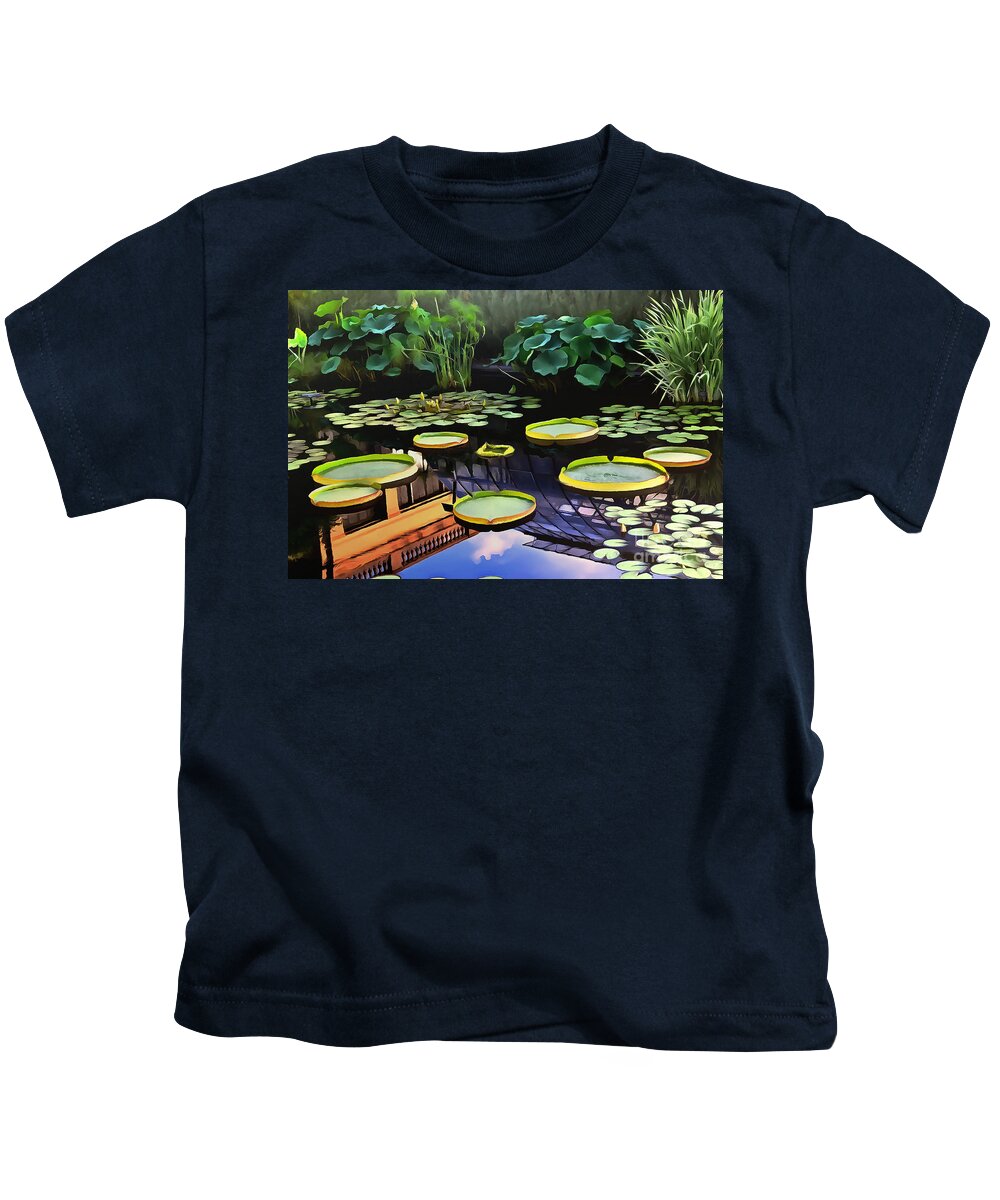 Lily Pads Kids T-Shirt featuring the photograph Lily Pond with Reflection by Sea Change Vibes