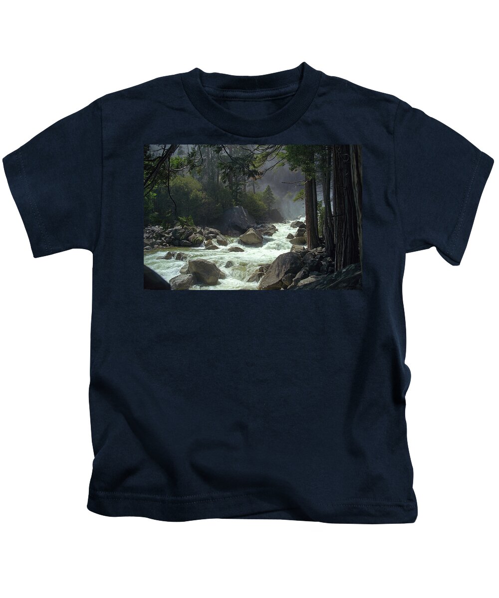 Inspirational Kids T-Shirt featuring the photograph Lower Yosemite Falls - Bridgeside - Yosemite National Park, Yosemite, California by Bonnie Colgan