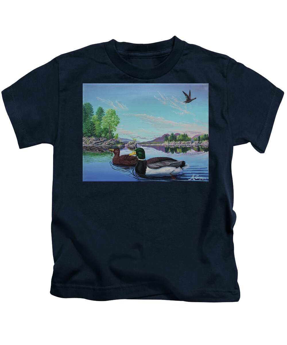 Mallard Kids T-Shirt featuring the painting Mallard Ducks by Michael Goguen