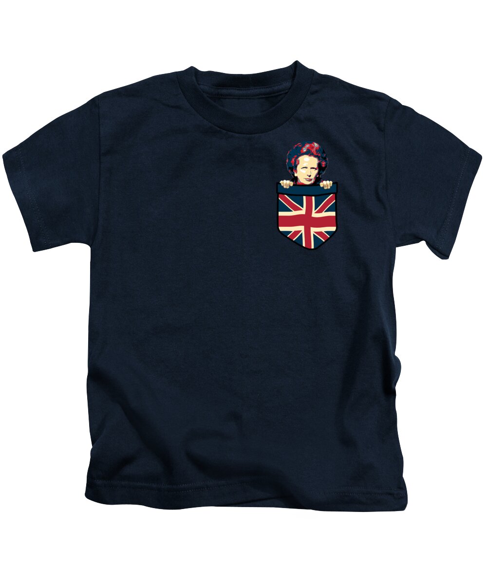 Uk Kids T-Shirt featuring the digital art Margaret Thatcher Chest Pocket by Megan Miller