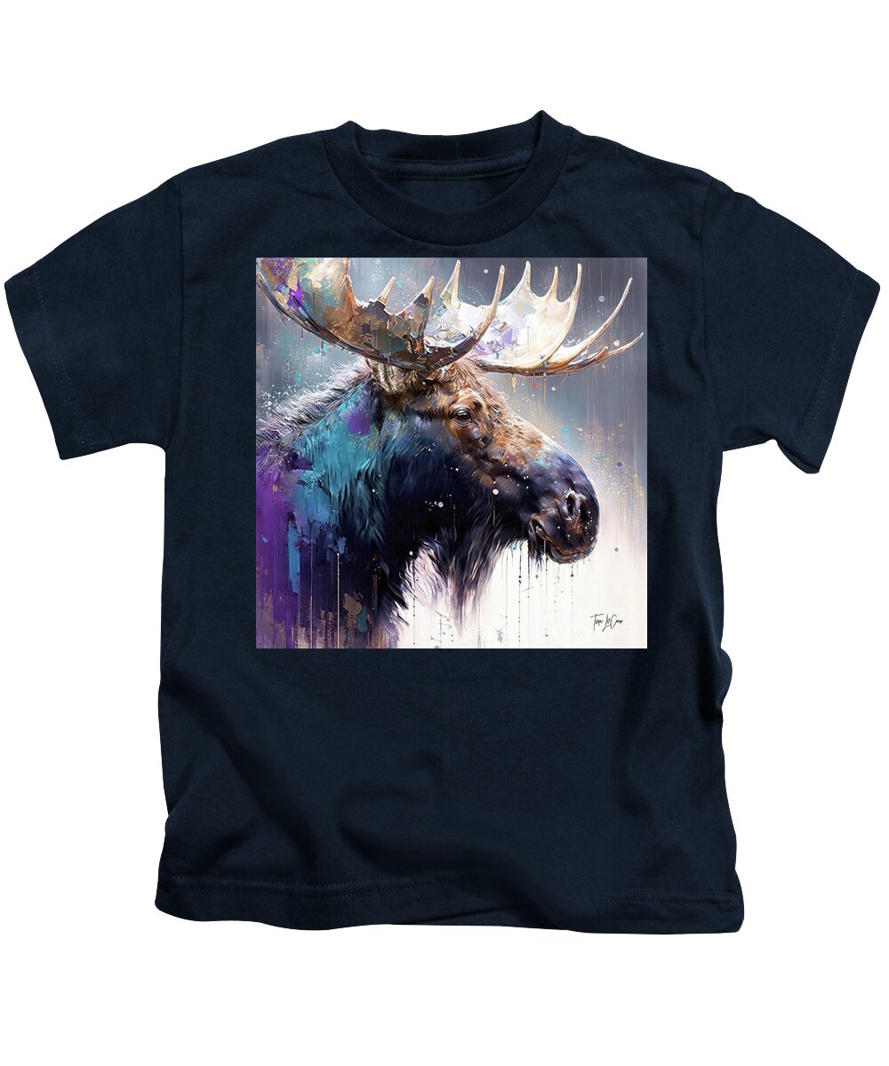 Moose Kids T-Shirt featuring the painting Mighty Moose by Tina LeCour