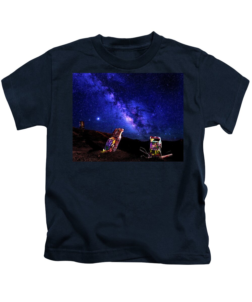 America Kids T-Shirt featuring the photograph Milky Way Over Mojave Graffiti 3 by James Sage