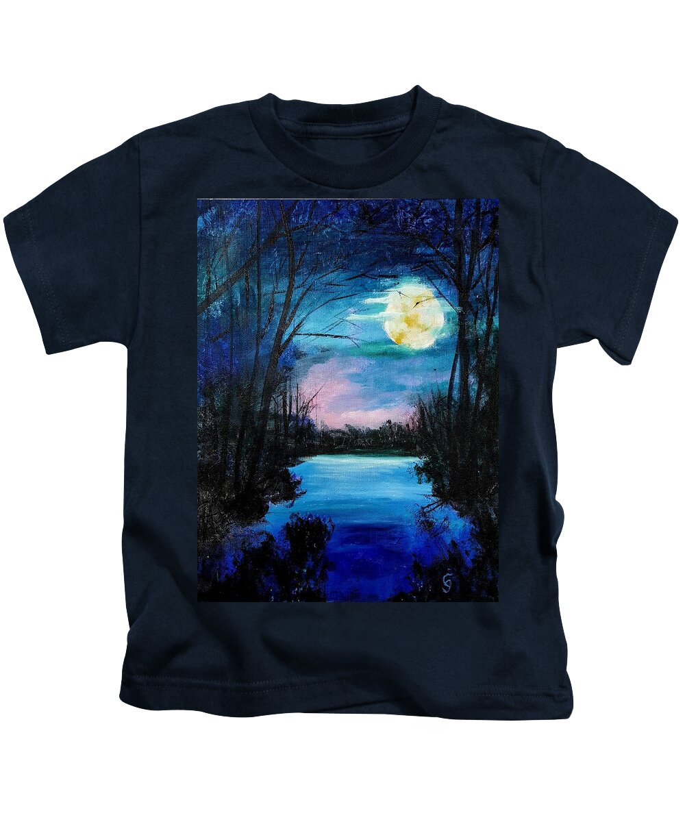 Moonlight Glow Kids T-Shirt featuring the painting Moonlight Glow by Cheryl Nancy Ann Gordon
