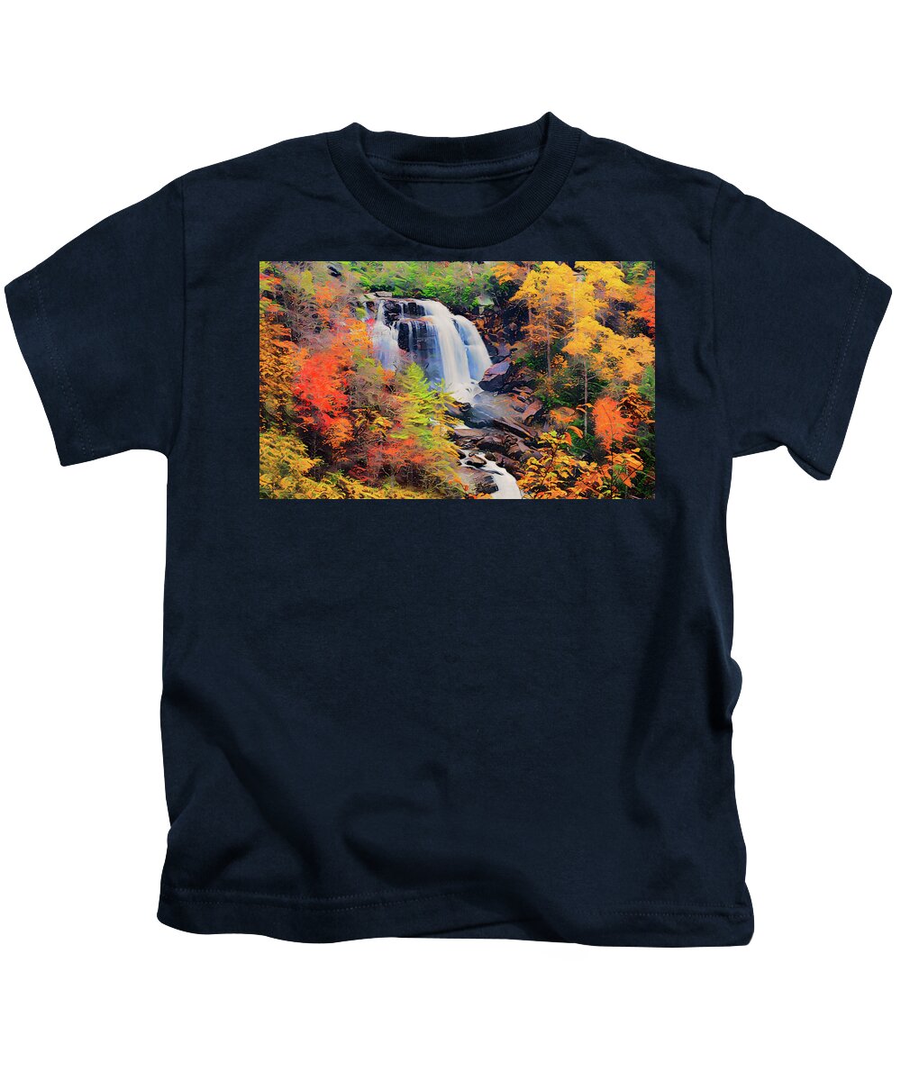 Cascading Waterfall Kids T-Shirt featuring the photograph Mountain Water Fall Painting in Autumn by The James Roney Collection