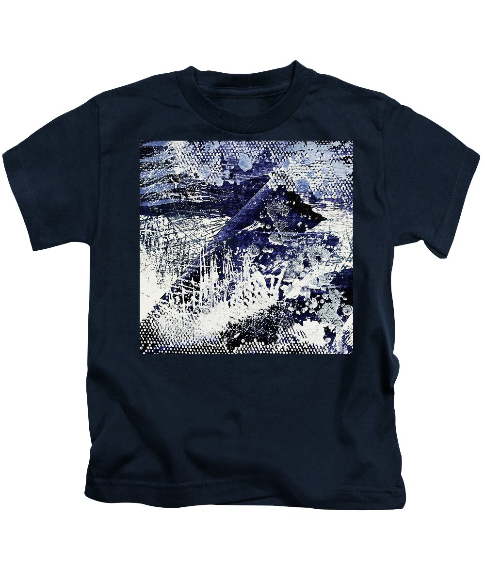 Abstract Kids T-Shirt featuring the painting MR FUJI IN WINTER Indigo Blue White Abstract Painting by Lynnie Lang