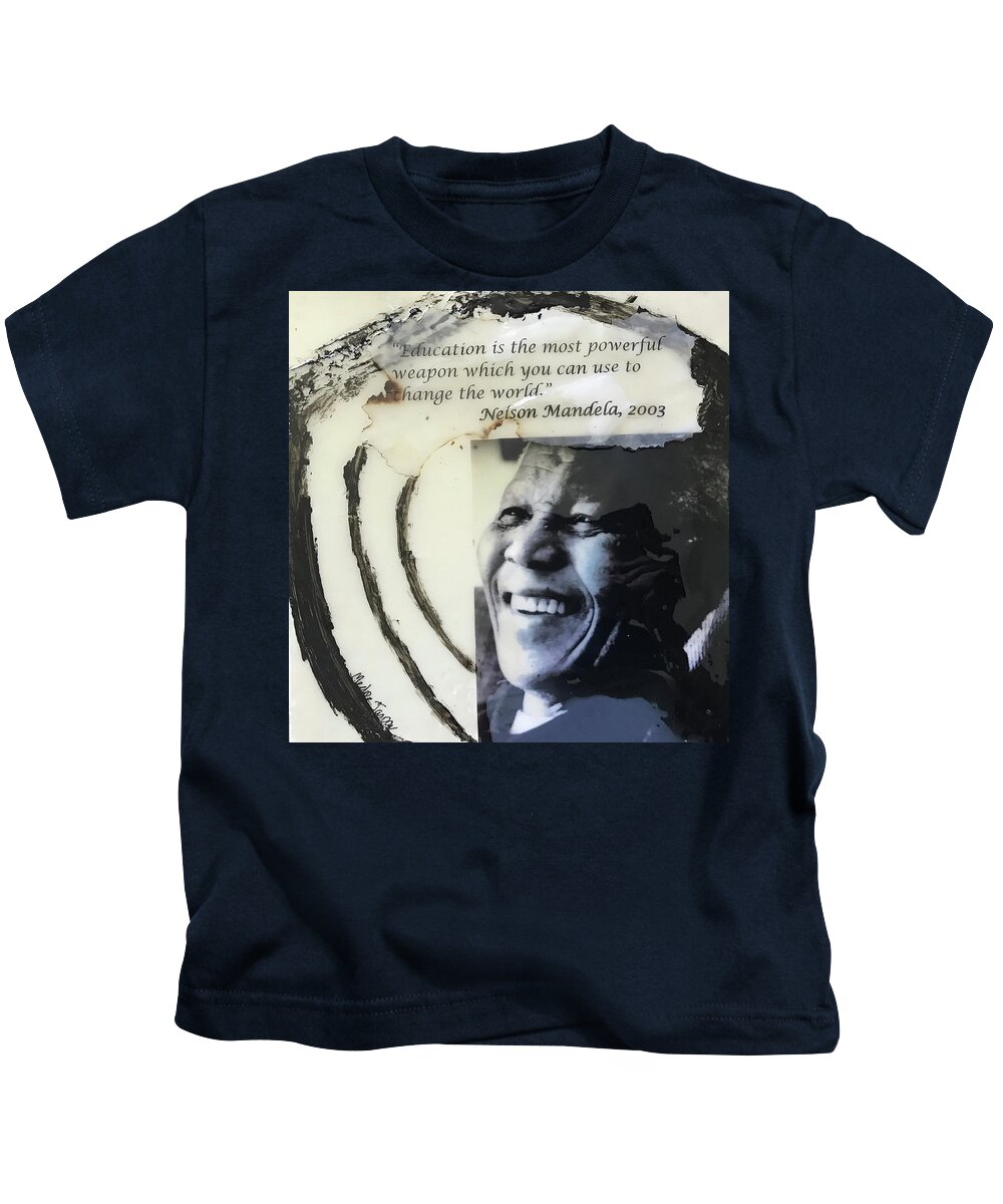 Abstract Art Kids T-Shirt featuring the painting Nelson Mandela on Education by Medge Jaspan